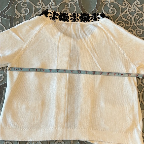 Nanette Lepore - White Cotton Cardigan with black beadwork. Size L - Picture 8 of 10